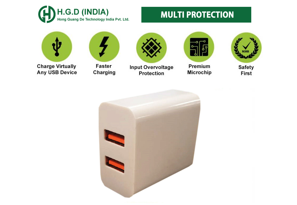 HGD 2.4 Amp Dual USB Fast Charger (White)